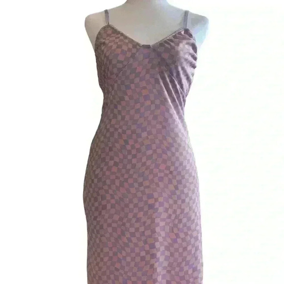 Forever 21 Checkered Purple And Pink 90's Mini Spaghetti Strap Dress Size Medium - Picture 2 of 7